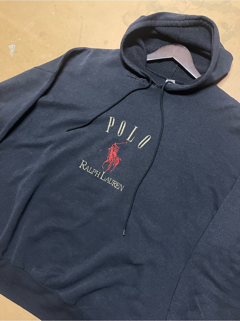 Vintage Polo Ralph Lauren Black Hoodie with Signature Red Logo XL - Picture 2 of 2